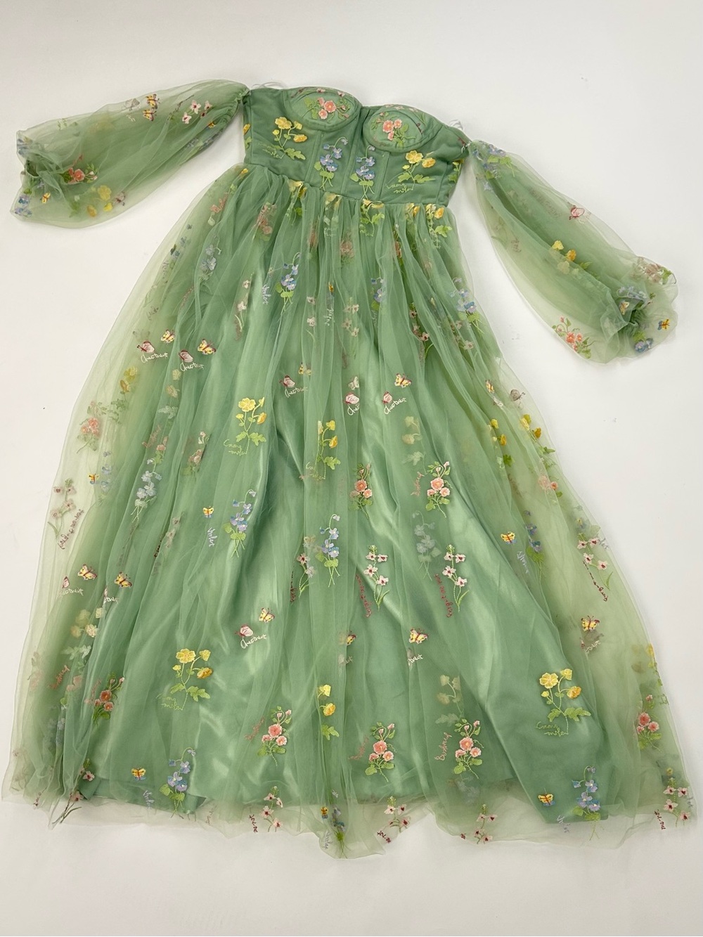 Green Floral Tulle Kids Costume Dress